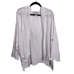 La FixSun Medium White Linen Open Front Hood Top Long Sleeve Lagenlook Beach